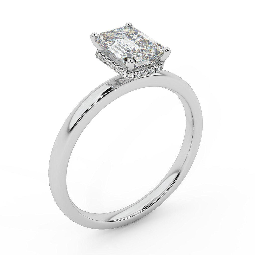 Certified Emerald Diamond Hidden Halo Engagement Ring