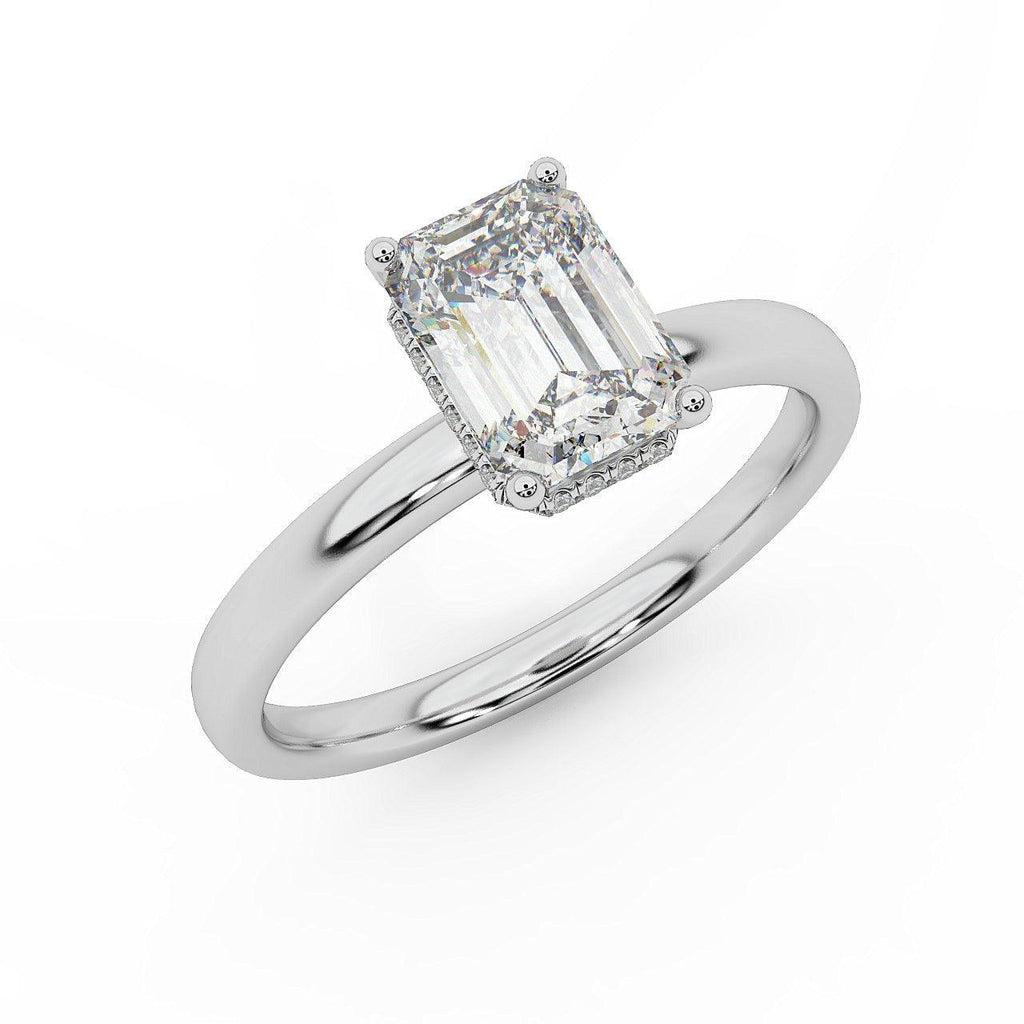 Certified Emerald Diamond Hidden Halo Engagement Ring