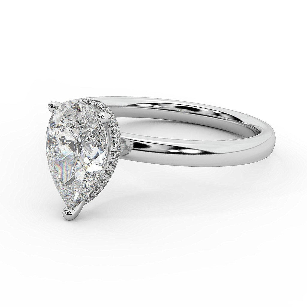 Certified Pear Diamond Hidden Halo Engagement Ring