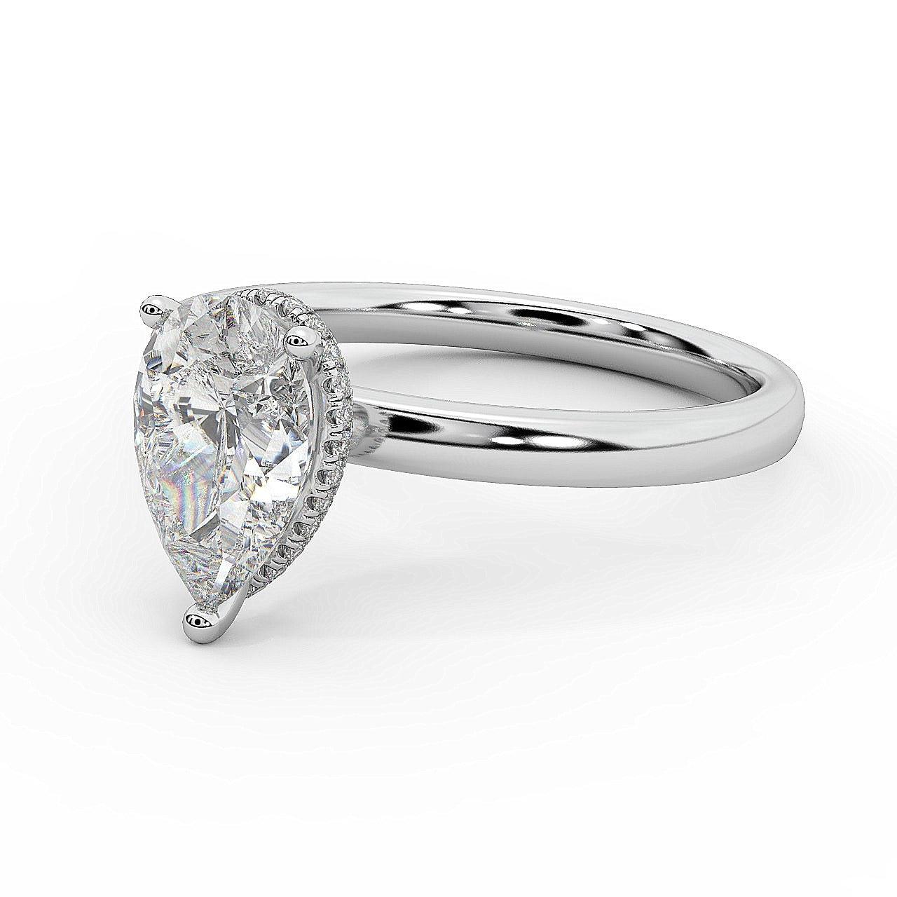 Certified Pear Diamond Hidden Halo Engagement Ring