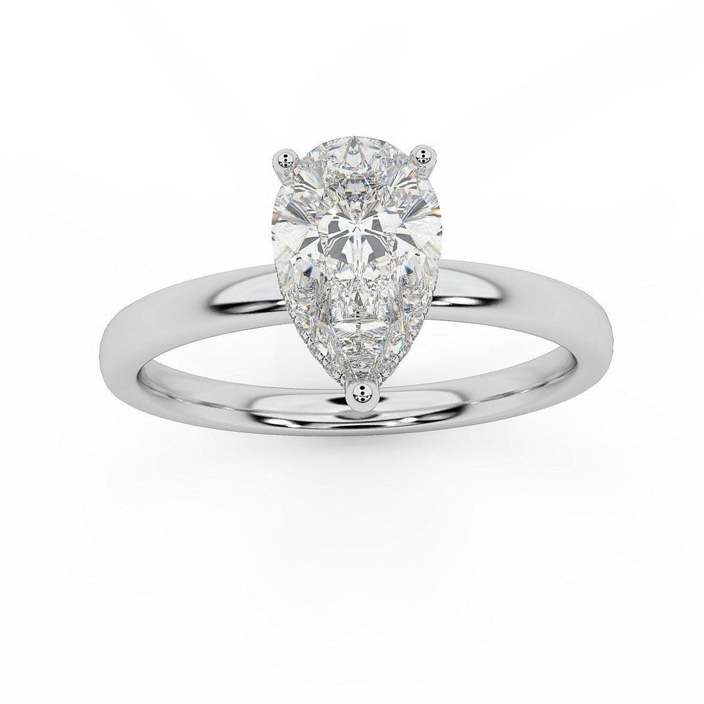 Certified Pear Diamond Hidden Halo Engagement Ring