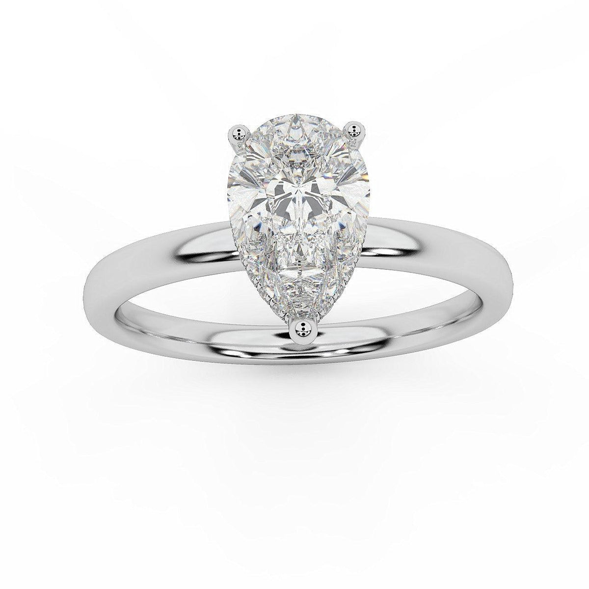 Certified Pear Diamond Hidden Halo Engagement Ring