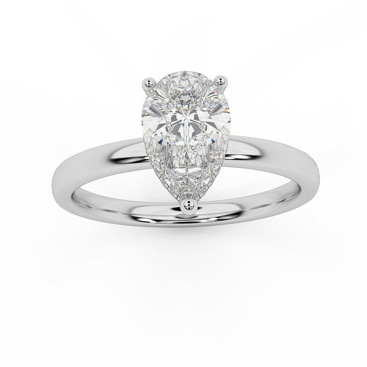 Certified Pear Diamond Hidden Halo Engagement Ring