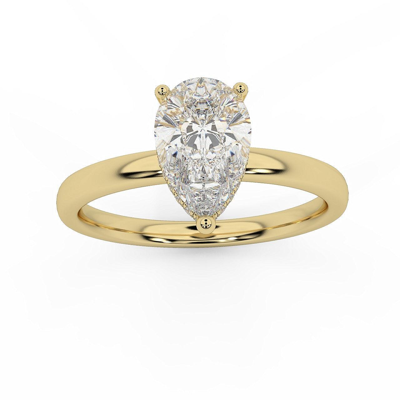 Certified Pear Diamond Hidden Halo Engagement Ring