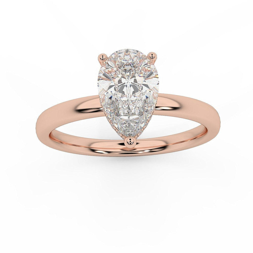 Certified Pear Diamond Hidden Halo Engagement Ring