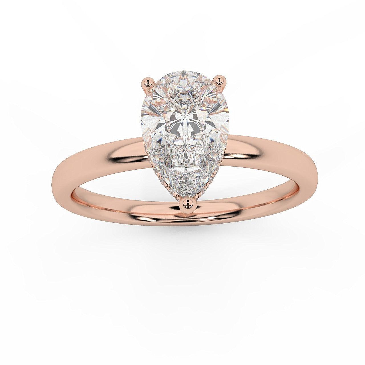 Certified Pear Diamond Hidden Halo Engagement Ring
