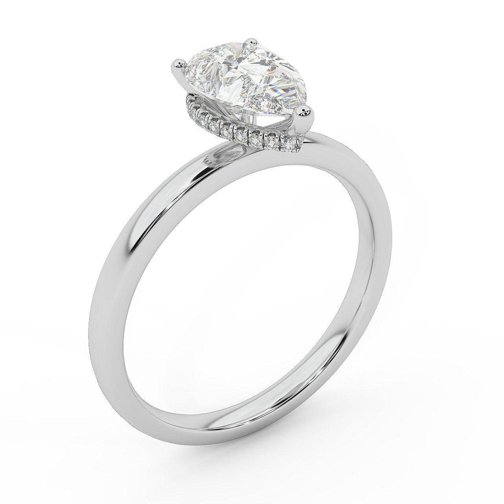 Certified Pear Diamond Hidden Halo Engagement Ring