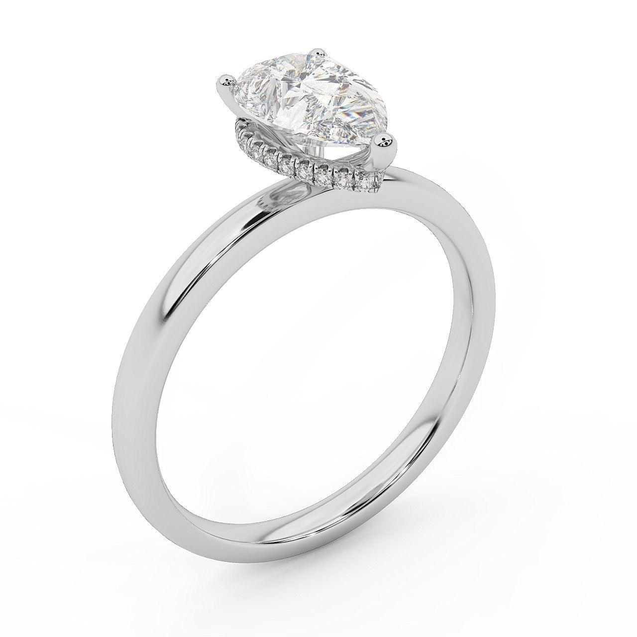 Certified Pear Diamond Hidden Halo Engagement Ring