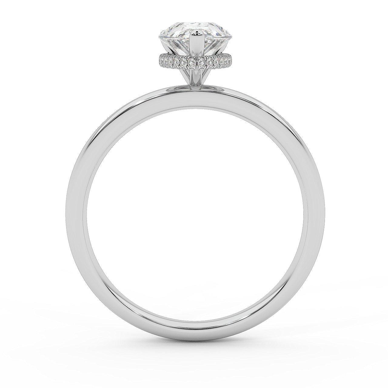 Certified Pear Diamond Hidden Halo Engagement Ring