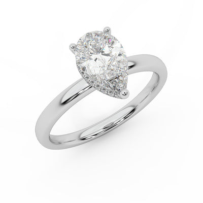 Certified Pear Diamond Hidden Halo Engagement Ring