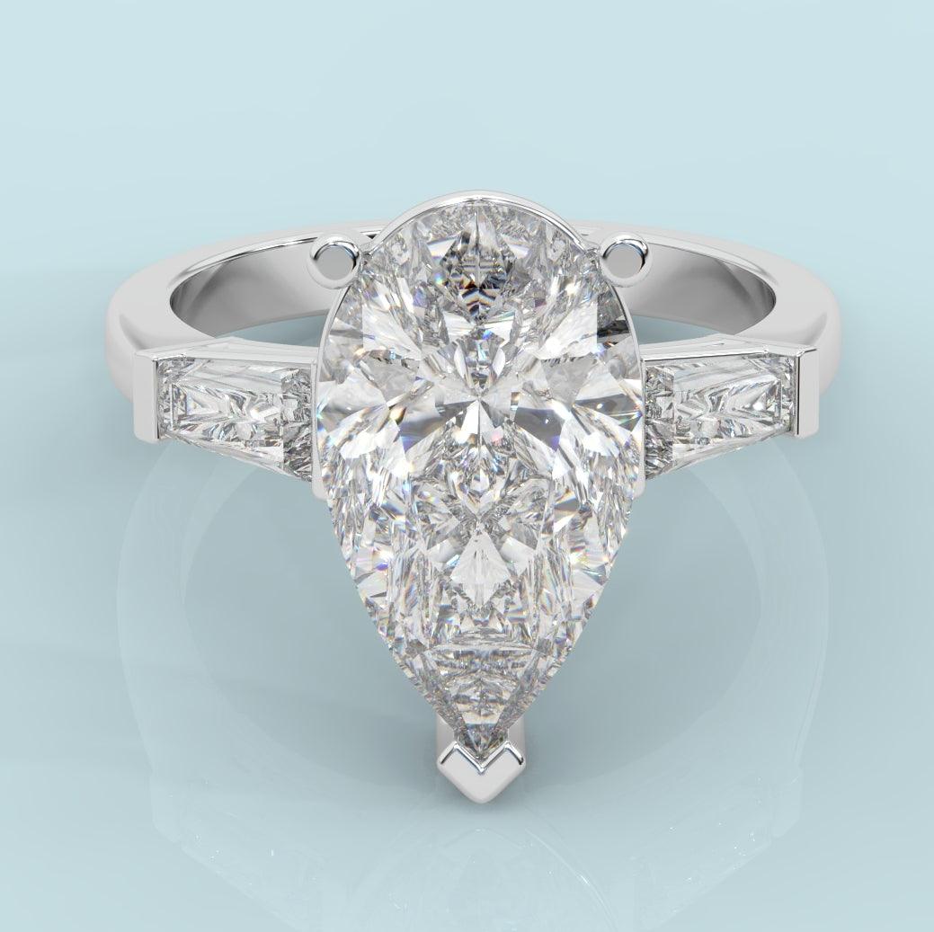 Last Piece ! HUGH Pear Diamond Trilogy Engagement Ring Platinum 3.50Ct 4.50Ct F/VS