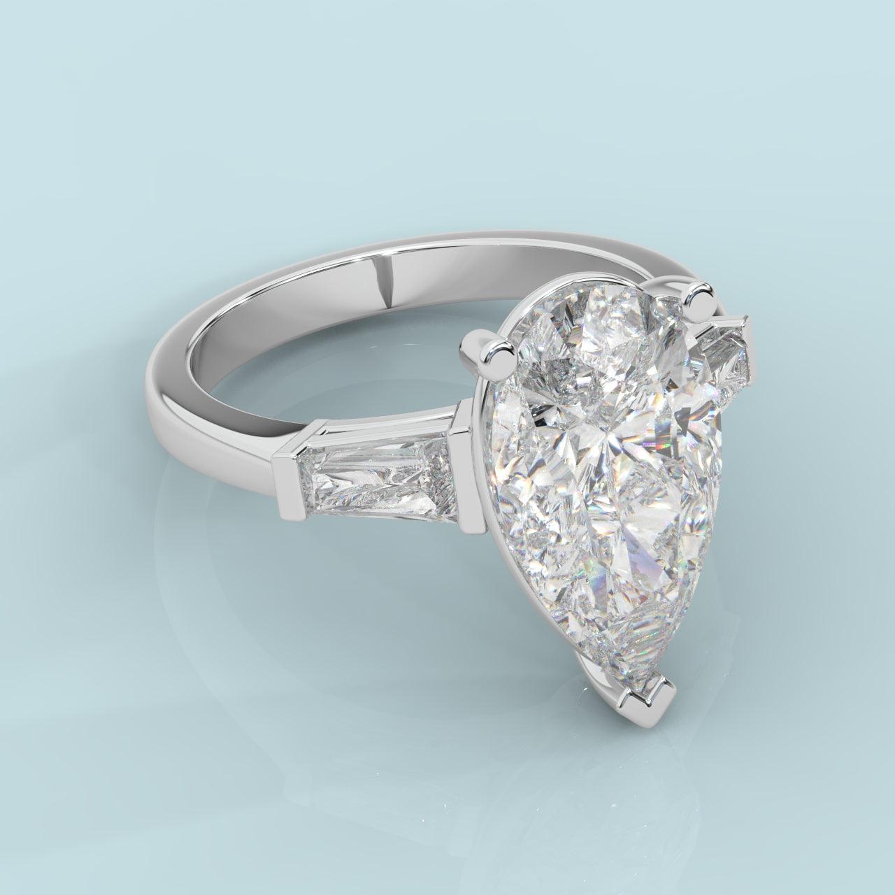 Last Piece ! HUGH Pear Diamond Trilogy Engagement Ring Platinum 3.50Ct 4.50Ct F/VS
