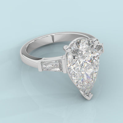 Last Piece ! HUGH Pear Diamond Trilogy Engagement Ring Platinum 3.50Ct 4.50Ct F/VS