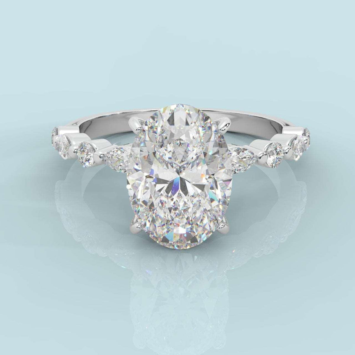 IGI Certified Diamond Oval Cut Hidden Halo Engagement Ring