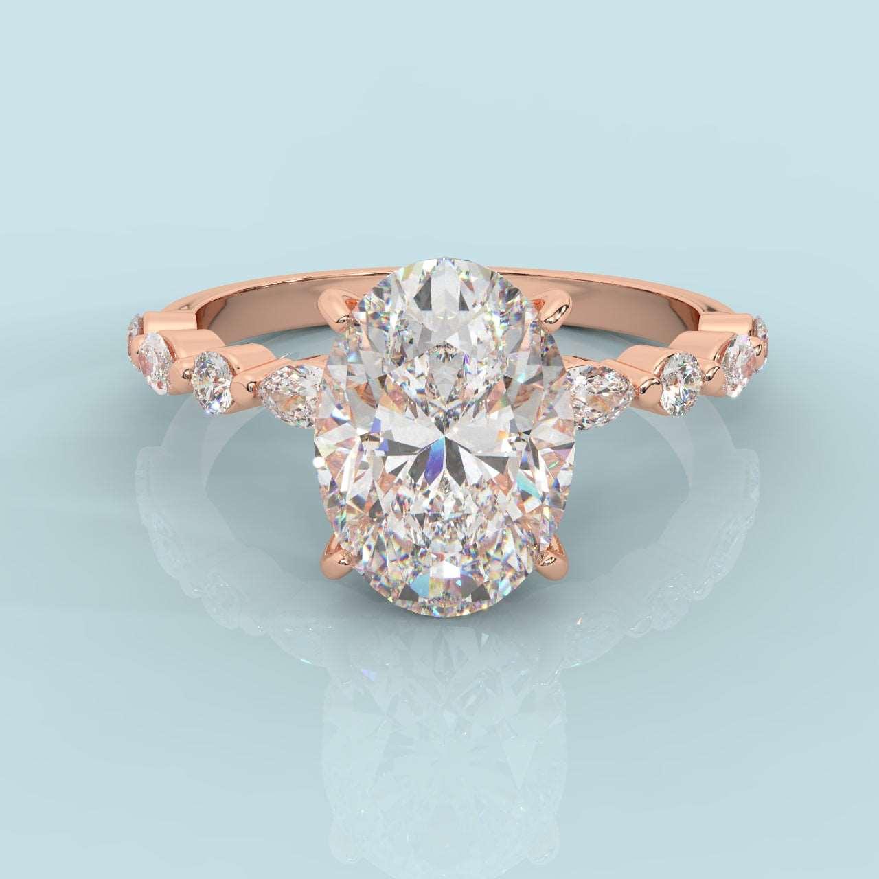 1.50Ct - 2.50CT IGI Certified Diamond Oval Cut Hidden Halo Engagement Ring