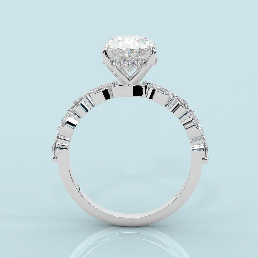 IGI Certified Diamond Oval Cut Hidden Halo Engagement Ring
