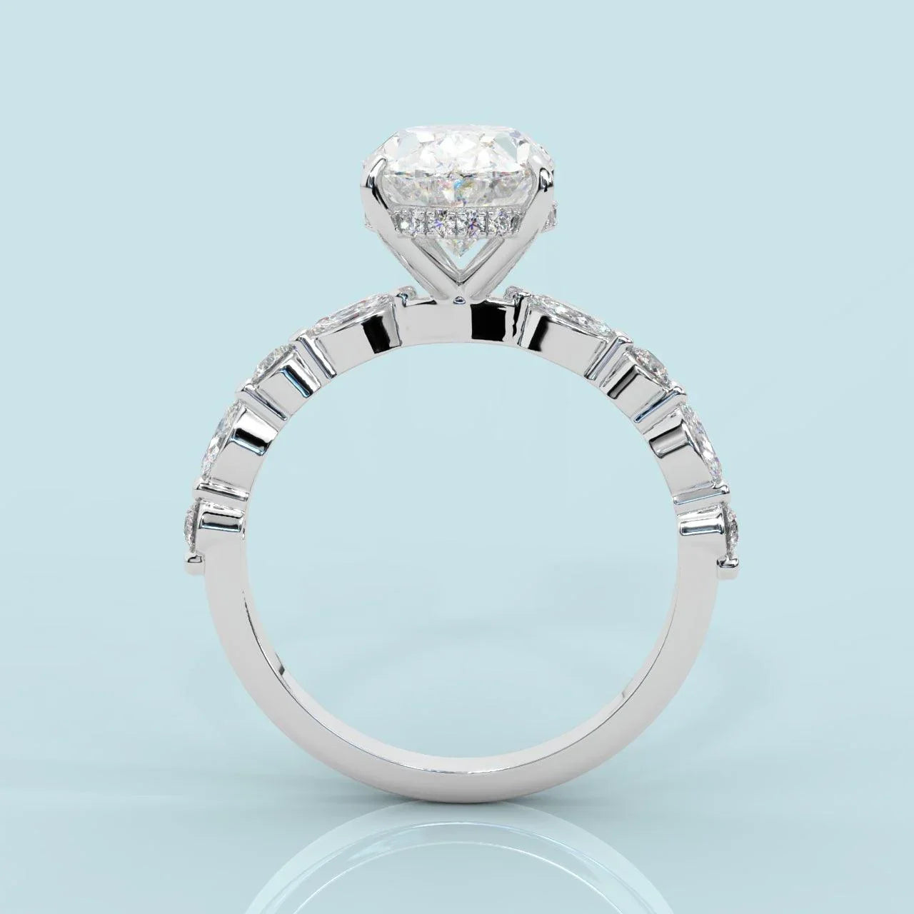 IGI Certified Diamond Oval Cut Hidden Halo Engagement Ring