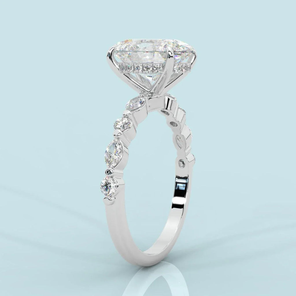 IGI Certified Diamond Oval Cut Hidden Halo Engagement Ring