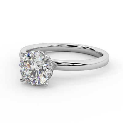 IGI Certified D/VS1 1.30Ct Round Diamond Hidden Halo Engagement Ring in White Gold