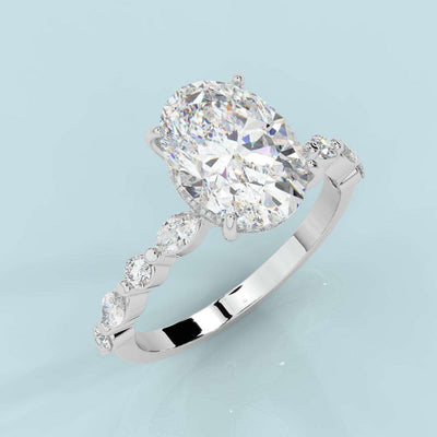 1.50Ct - 2.50CT IGI Certified Diamond Oval Cut Hidden Halo Engagement Ring