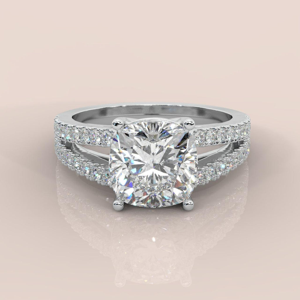 IGI Certified Cushion Diamond Split Shank Engagement Ring Platinum 1.50Ct - 2.50Ct E/VS