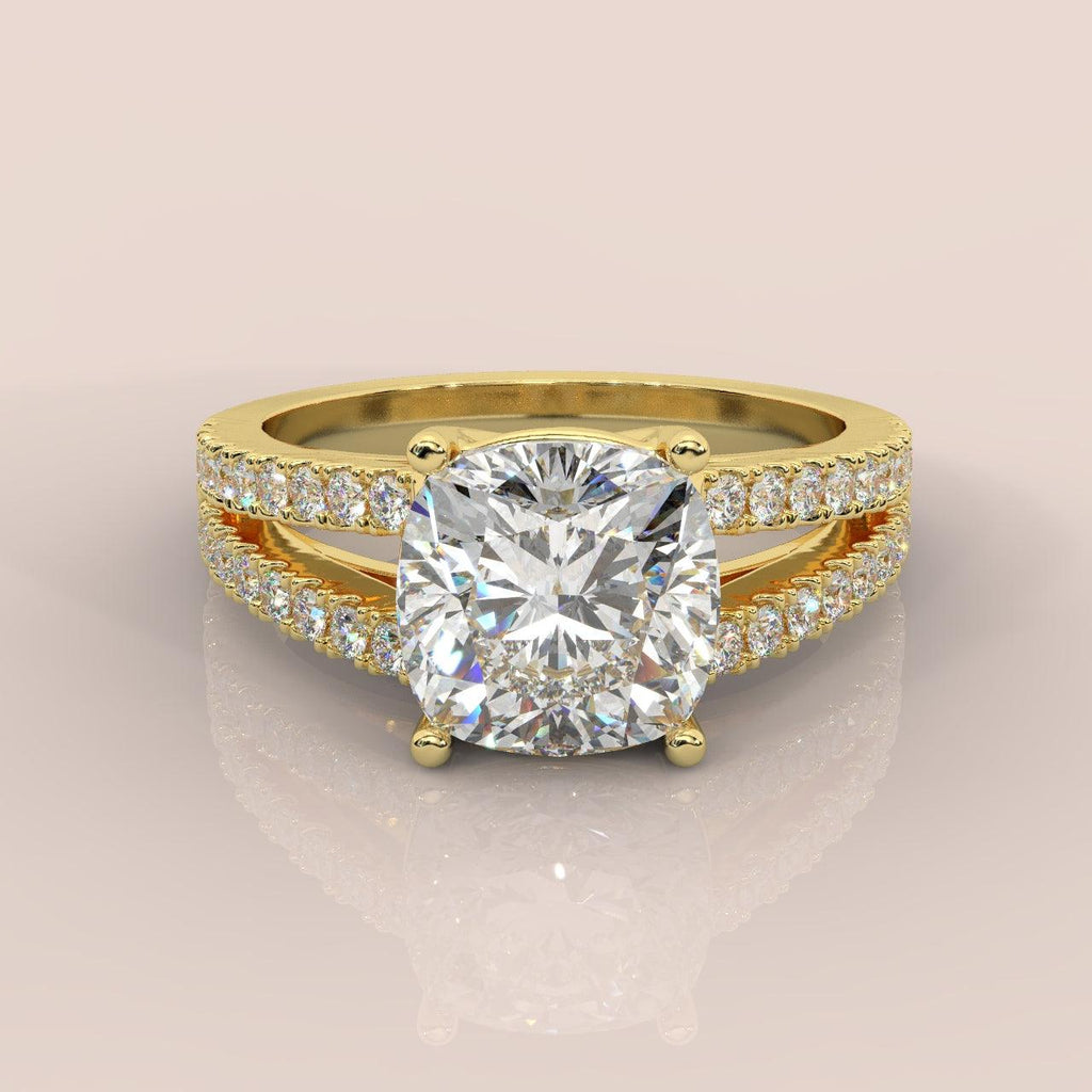 IGI Certified Cushion Diamond Split Shank Engagement Ring Platinum 1.50Ct - 2.50Ct E/VS