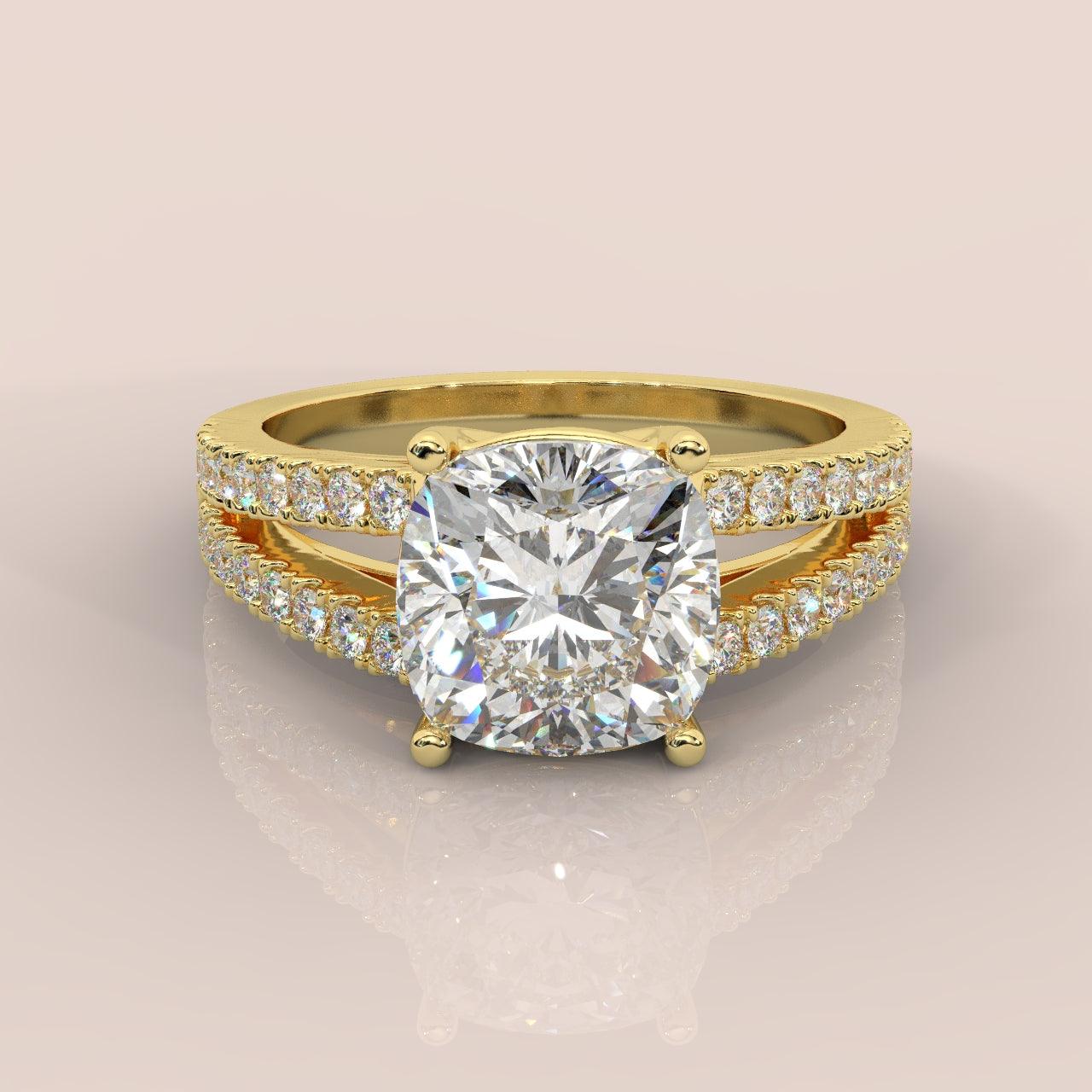 IGI Certified Cushion Diamond Split Shank Engagement Ring Platinum 1.50Ct - 2.50Ct E/VS
