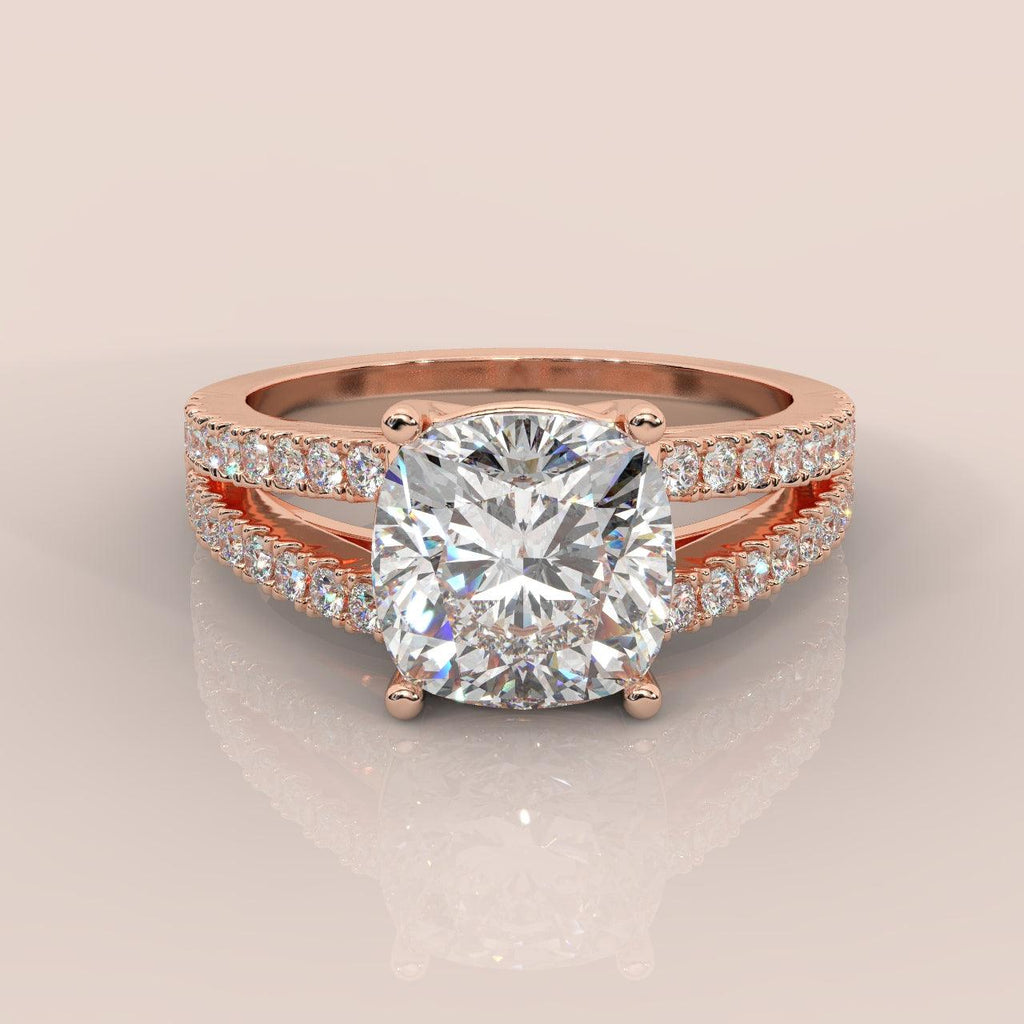 IGI Certified Cushion Diamond Split Shank Engagement Ring Platinum 1.50Ct - 2.50Ct E/VS