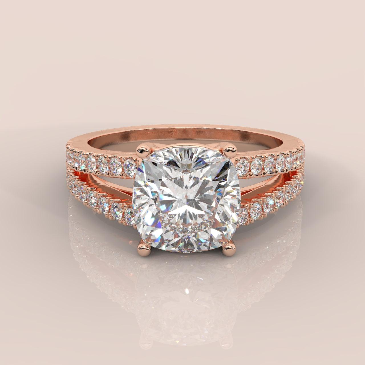 IGI Certified Cushion Diamond Split Shank Engagement Ring Platinum 1.50Ct - 2.50Ct E/VS