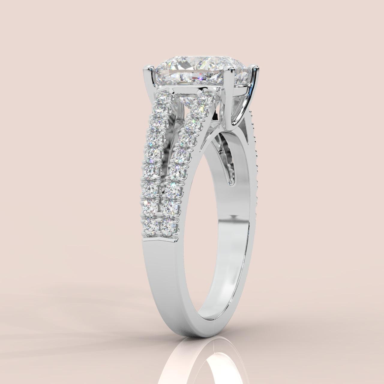 IGI Certified Cushion Diamond Split Shank Engagement Ring Platinum 1.50Ct - 2.50Ct E/VS