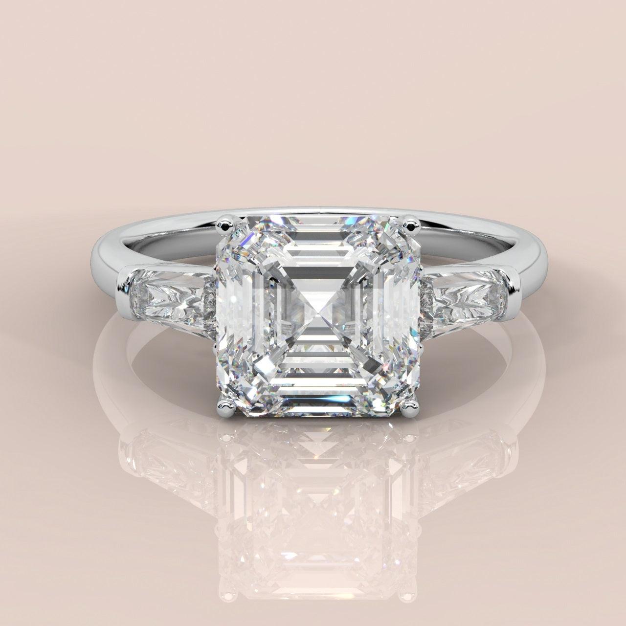 Last Piece IGI Certified 2.50Ct - 4.50Ct Asscher & Diamond Trilogy Ring Platinum