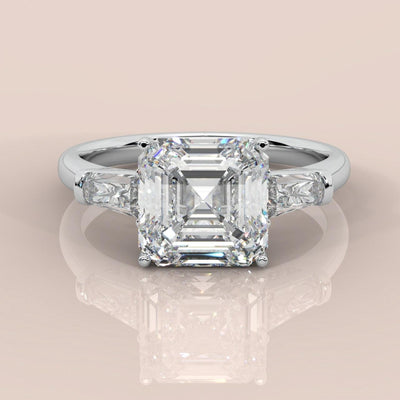 Last Piece IGI Certified 2.50Ct - 3.50Ct Asscher & Diamond Trilogy Ring Platinum