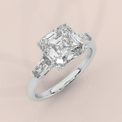 Last Piece IGI Certified 2.50Ct - 4.50Ct Asscher & Diamond Trilogy Ring Platinum