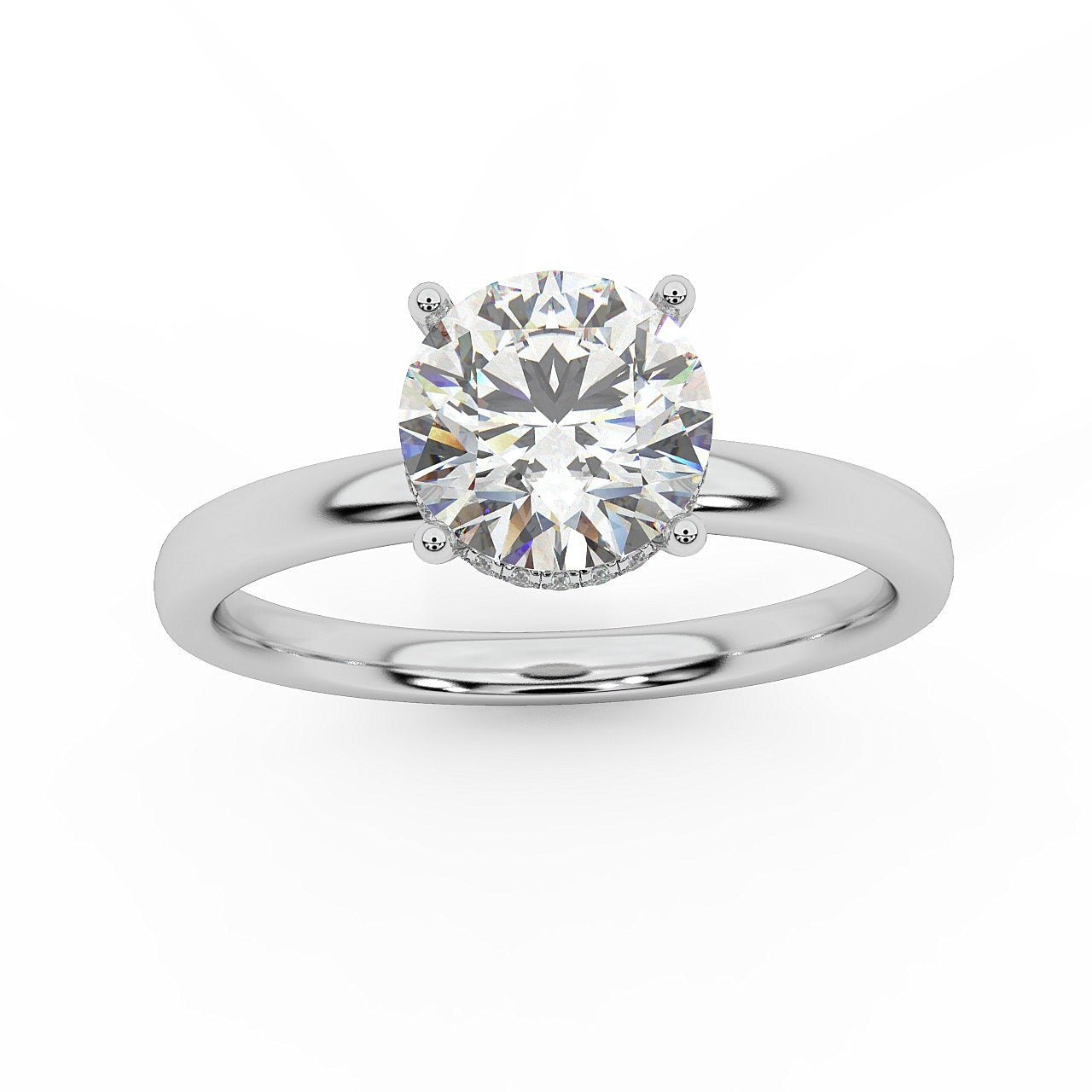 IGI Certified D/VS1 1.30Ct Round Diamond Hidden Halo Engagement Ring in White Gold