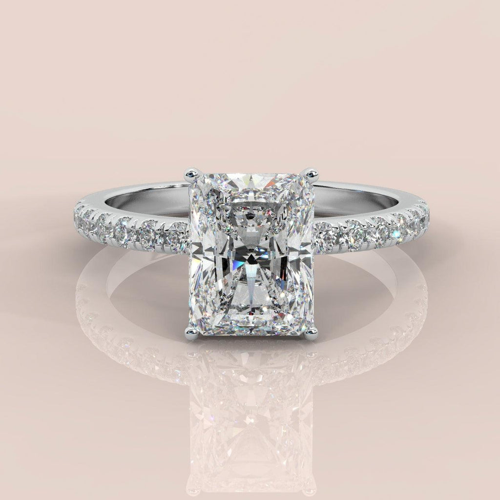 IGI Certified Radiant Diamond Hidden Halo Engagement Ring Platinum 4.50Ct