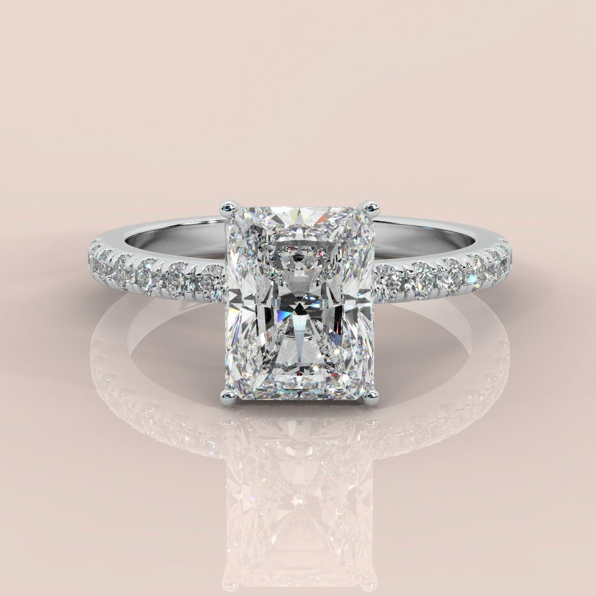IGI Certified Radiant Diamond Hidden Halo Engagement Ring Platinum 4.50Ct