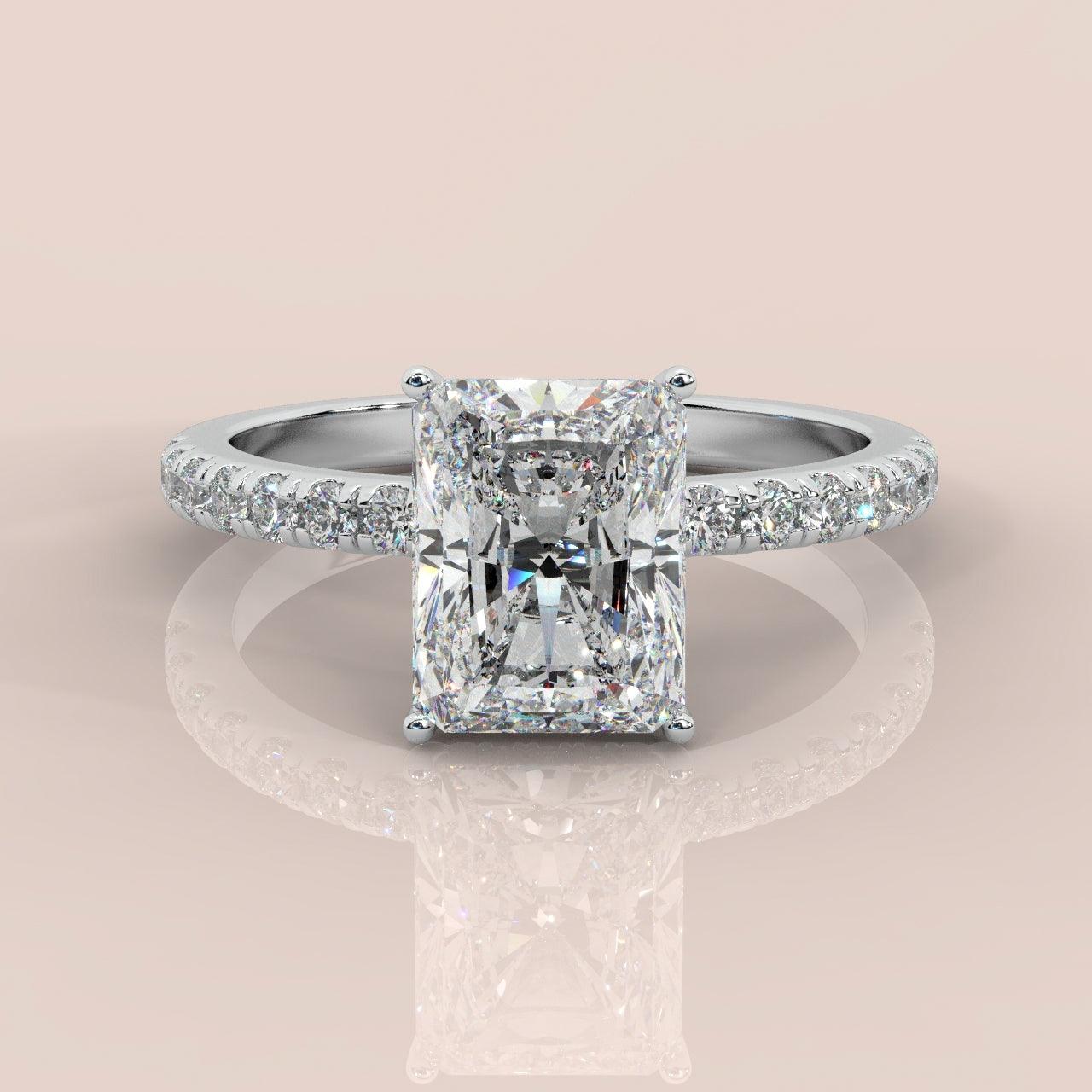IGI Certified Radiant Diamond Hidden Halo Engagement Ring Platinum 4.50Ct