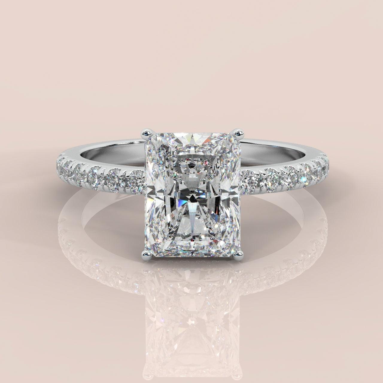 IGI Certified Radiant Diamond Hidden Halo Engagement Ring Platinum 1.00Ct - 7.00Ct