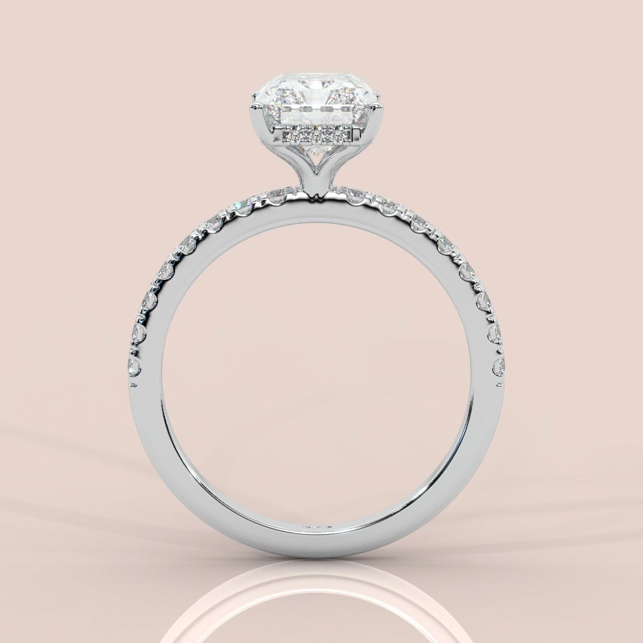 IGI Certified Radiant Diamond Hidden Halo Engagement Ring Platinum 4.50Ct