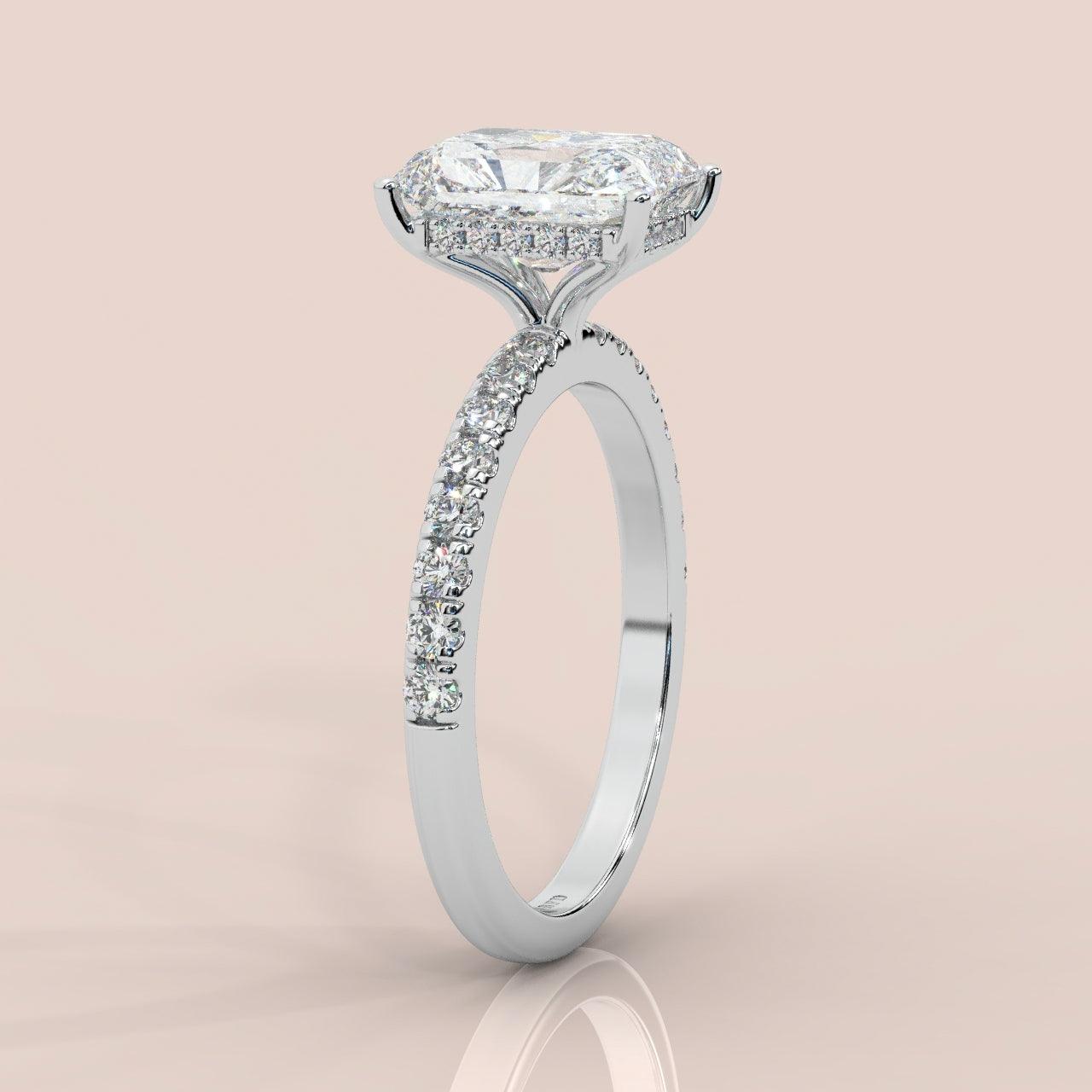 IGI Certified Radiant Diamond Hidden Halo Engagement Ring Platinum 4.50Ct