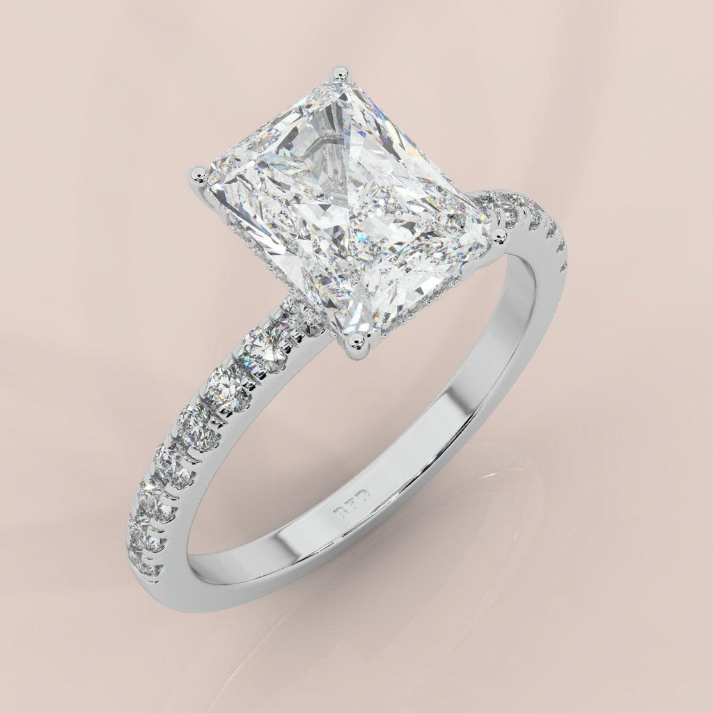 IGI Certified Radiant Diamond Hidden Halo Engagement Ring Platinum 4.50Ct
