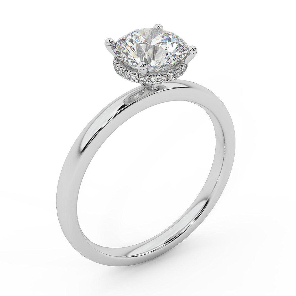 IGI Certified D/VS1 1.30Ct Round Diamond Hidden Halo Engagement Ring in White Gold