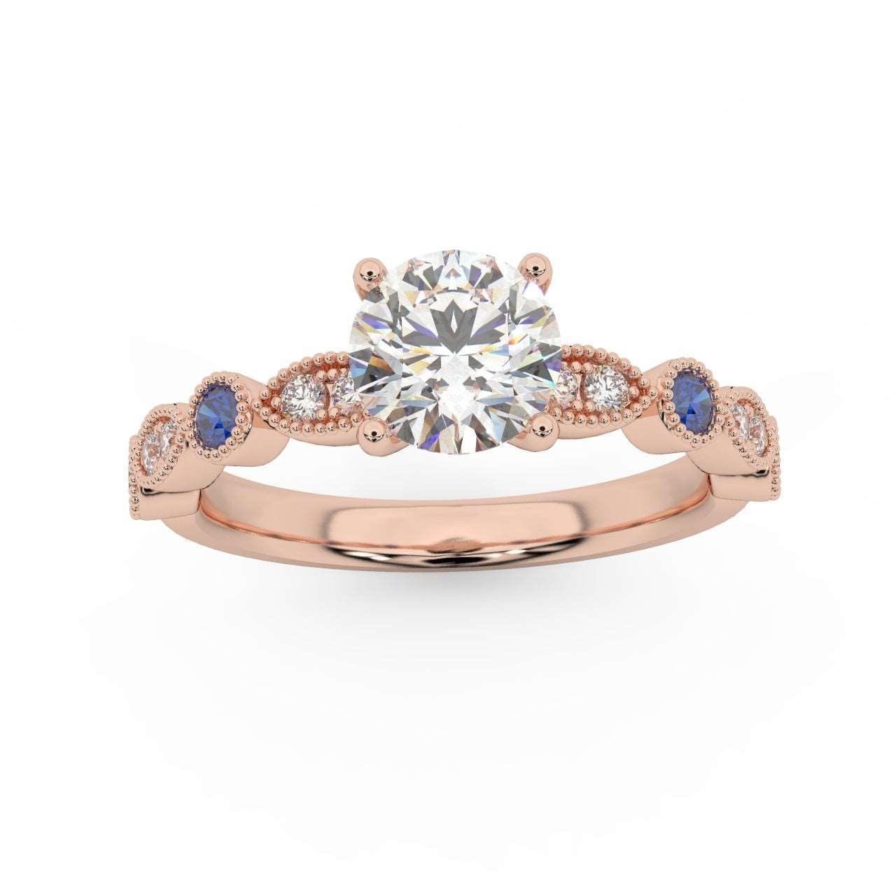Antique Bezel And Pave Set Diamond Engagement Ring - Miligrain on Edges