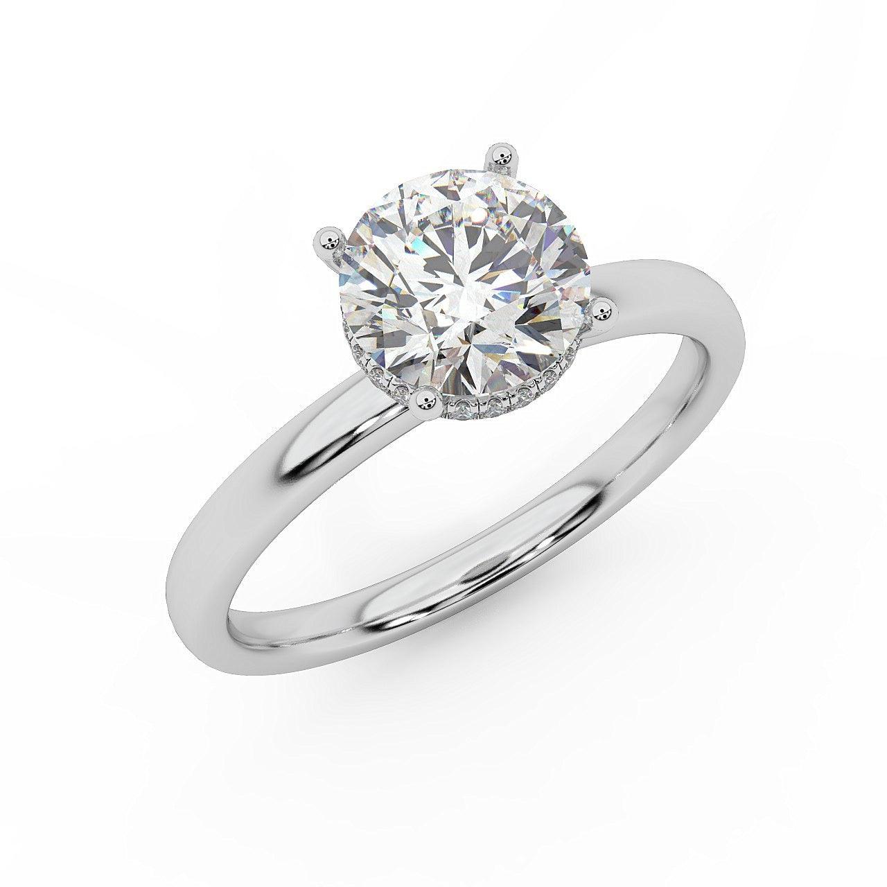 IGI Certified D/VS1 1.30Ct Round Diamond Hidden Halo Engagement Ring in White Gold