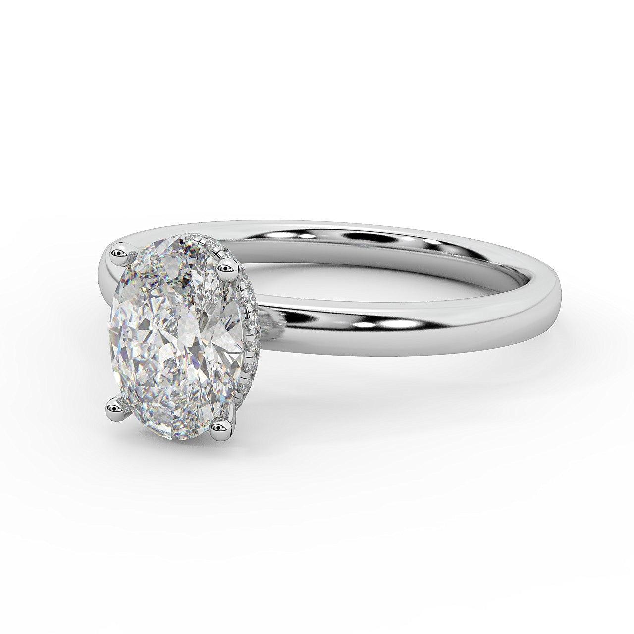 Certified Oval Diamond Hidden Halo Engagement Ring - 1.00Ct - 3.00Ct