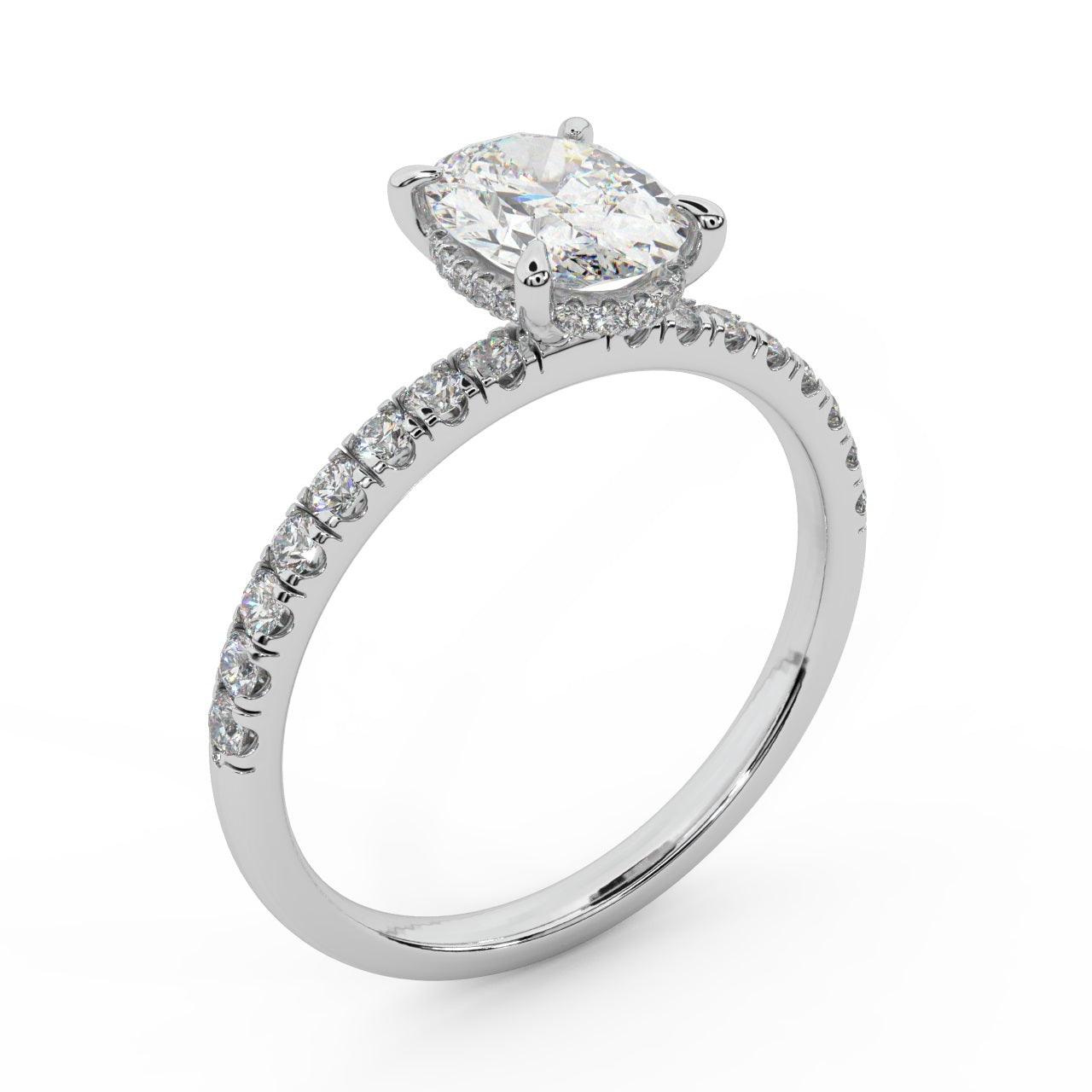 E/VS 2.50Ct - 3.50CT IGI Certified Diamond Oval Cut Hidden Halo Engagement Ring