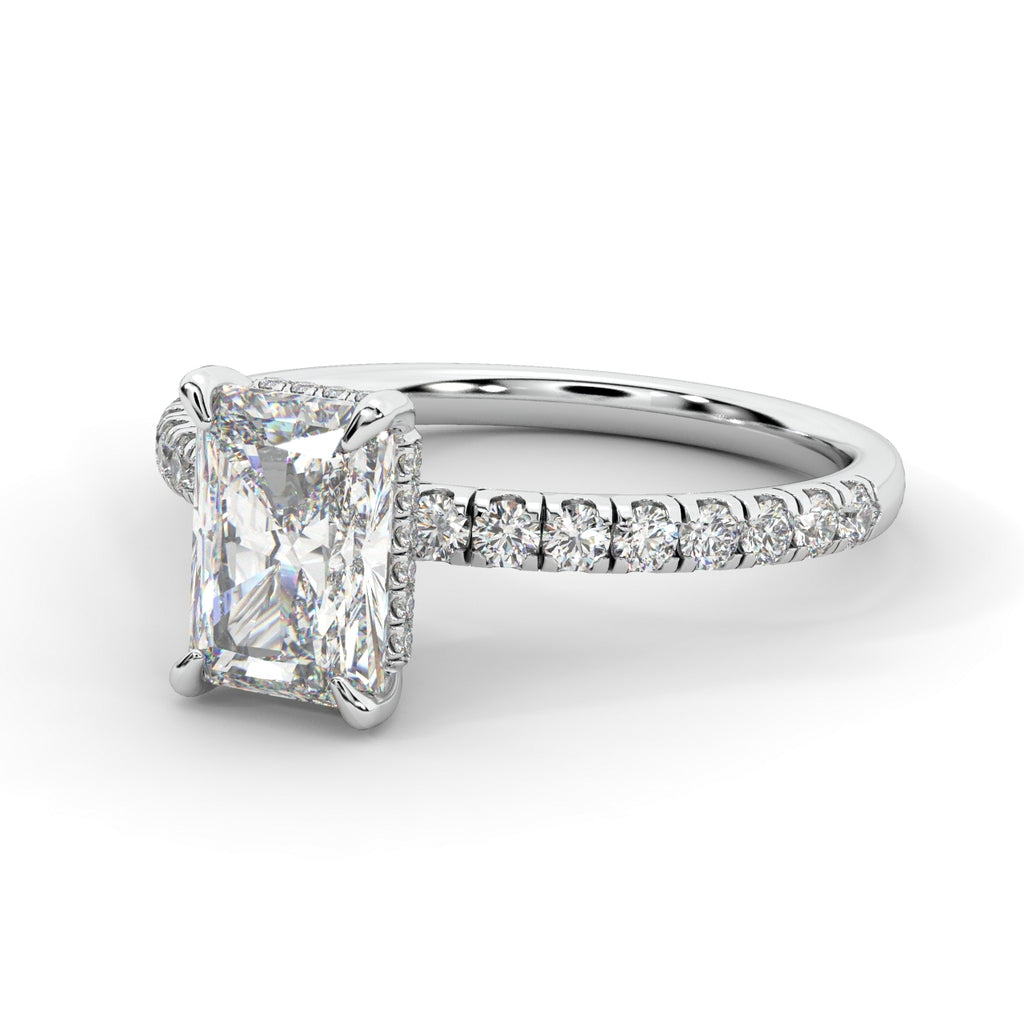 Platinum Engagement Ring with Radiant Centre and Side Diamonds