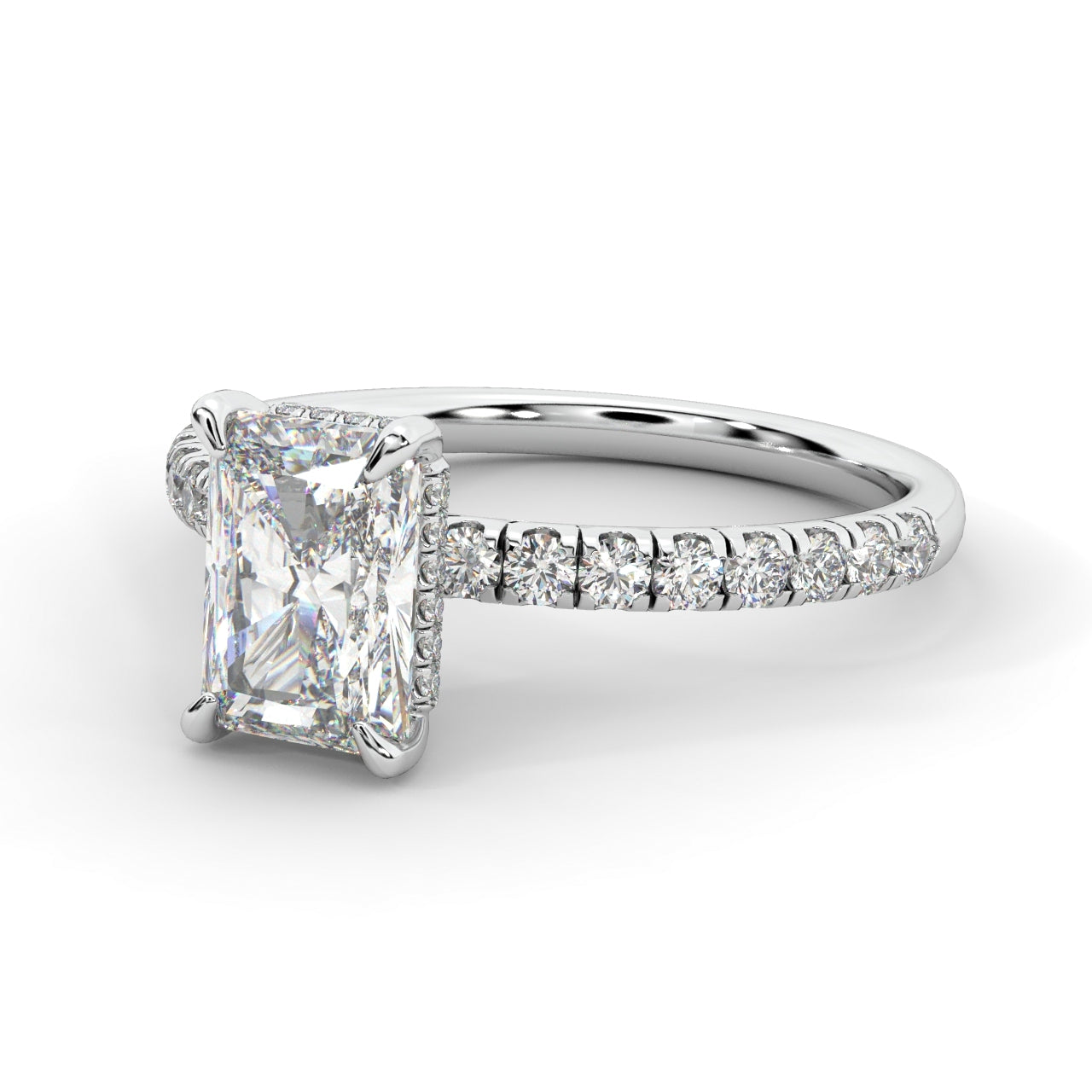 Platinum Engagement Ring with Radiant Centre and Side Diamonds