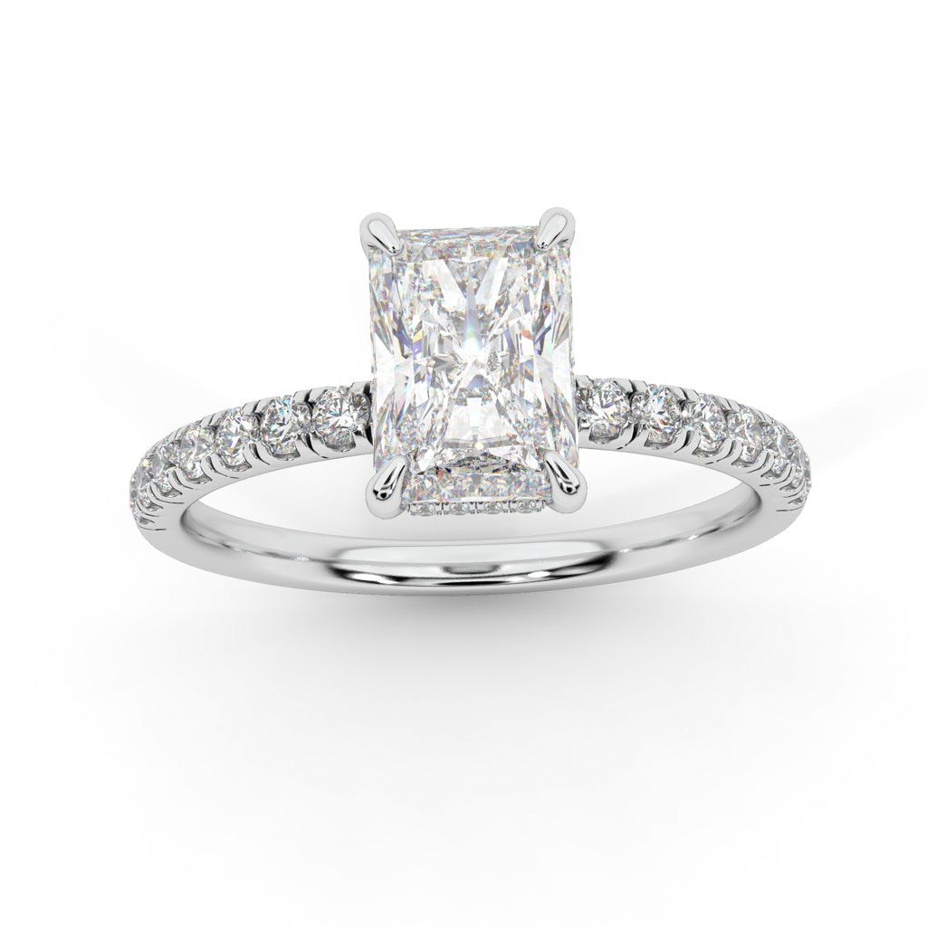 Platinum Engagement Ring with Radiant Centre and Side Diamonds