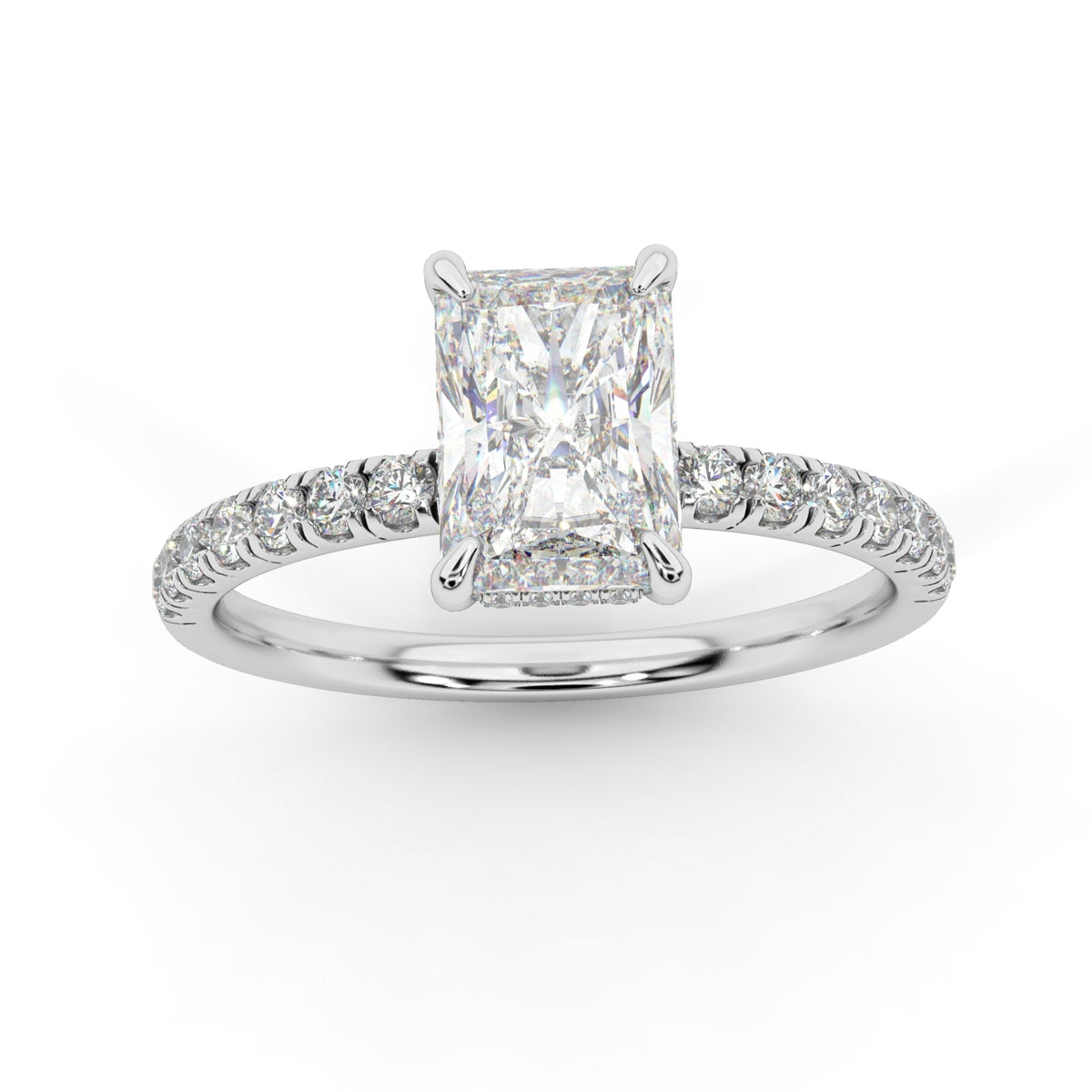 2.00CT E/VS IGI Certified Lab Radiant Diamond Engagement Ring with Hidden Halo in Platinum